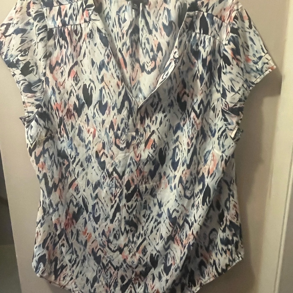 The Limited Asymmetrical pastel and White Notched Collar Blouse